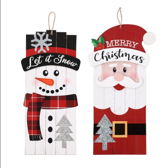 NWT Glittered Merry Christmas Santa Slatted Wooden Holiday Decoration Sign - Picture 7 of 10